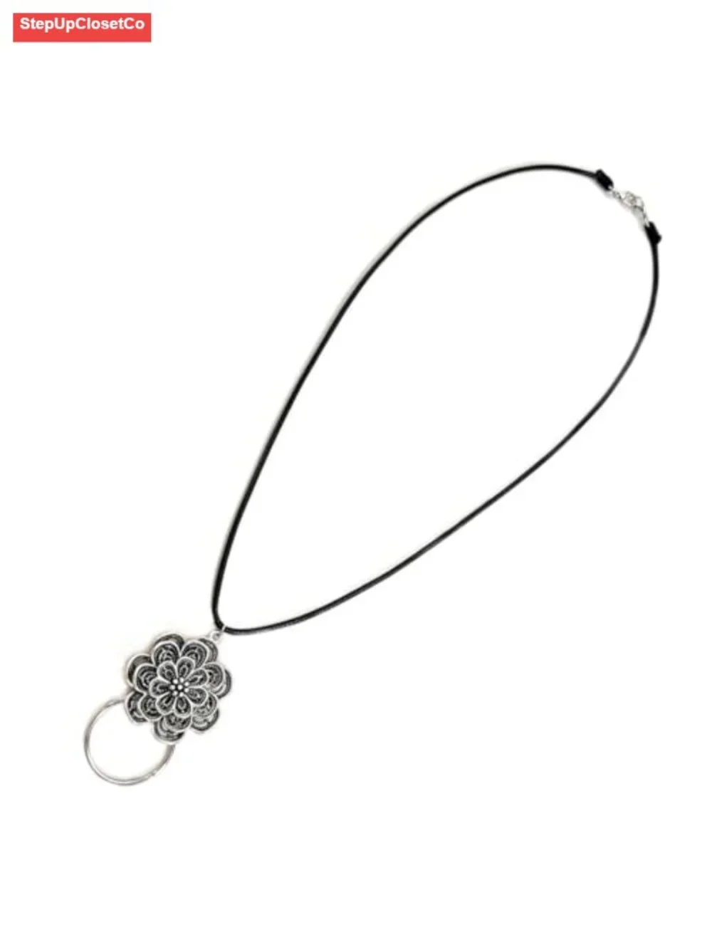 Leather Cord Glasses Necklace Sunglasses Holder with Flower Loop Ring Eyeglass